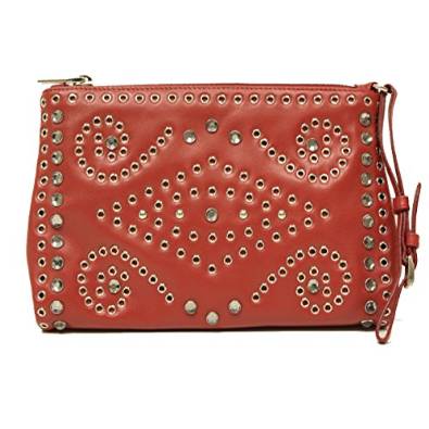 Prada Rosso Red Soft Calf Borch Leather Studded Wristlet Clutch